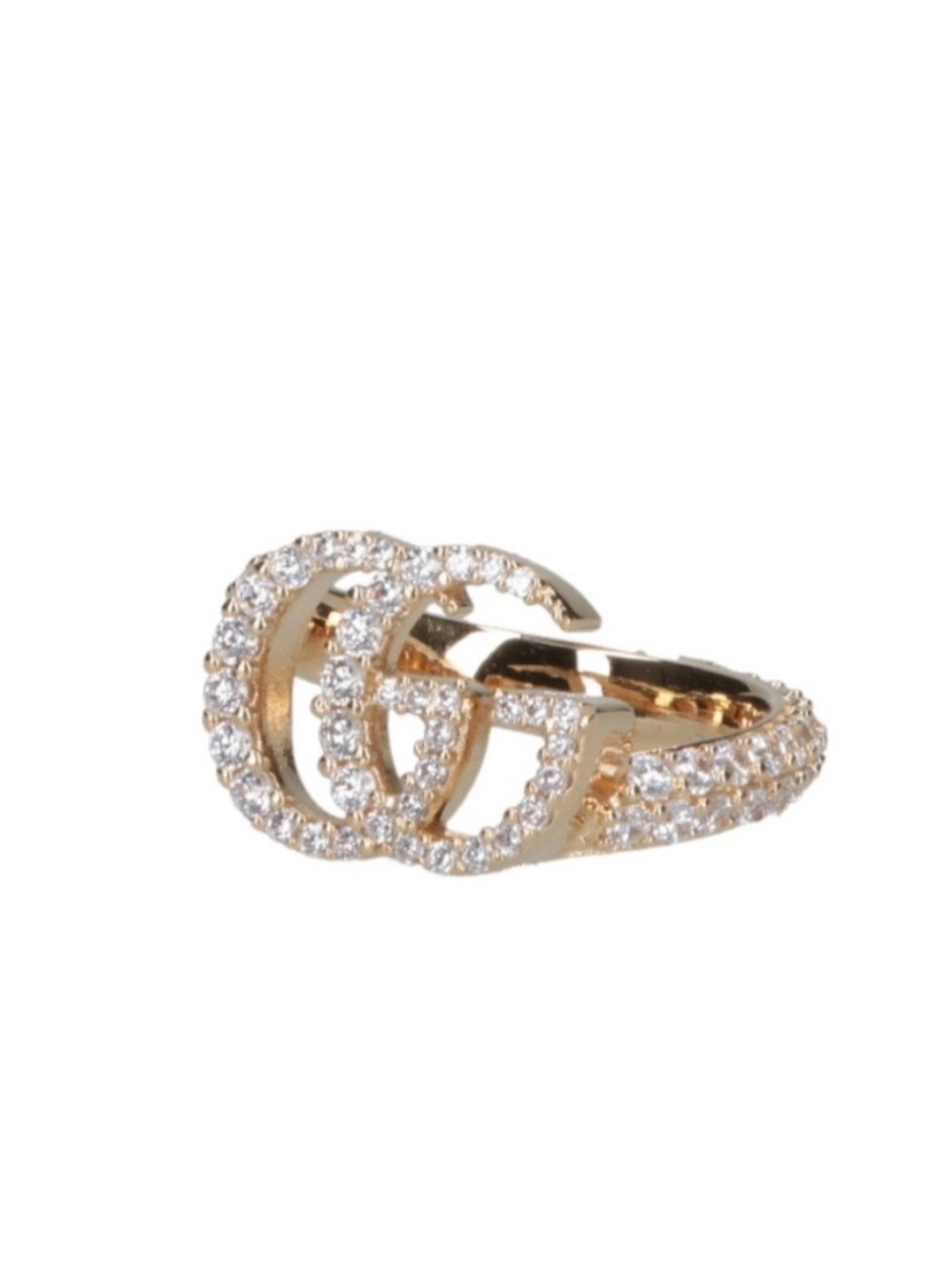 Gold-Tone Double-Circle Pave Cubic Zirconia Ring